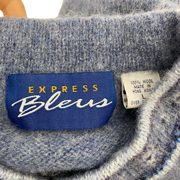 Vintage Wool V-neck Sweater Nordic Pastel Blue Boxy Soft - Picture 4 of 6